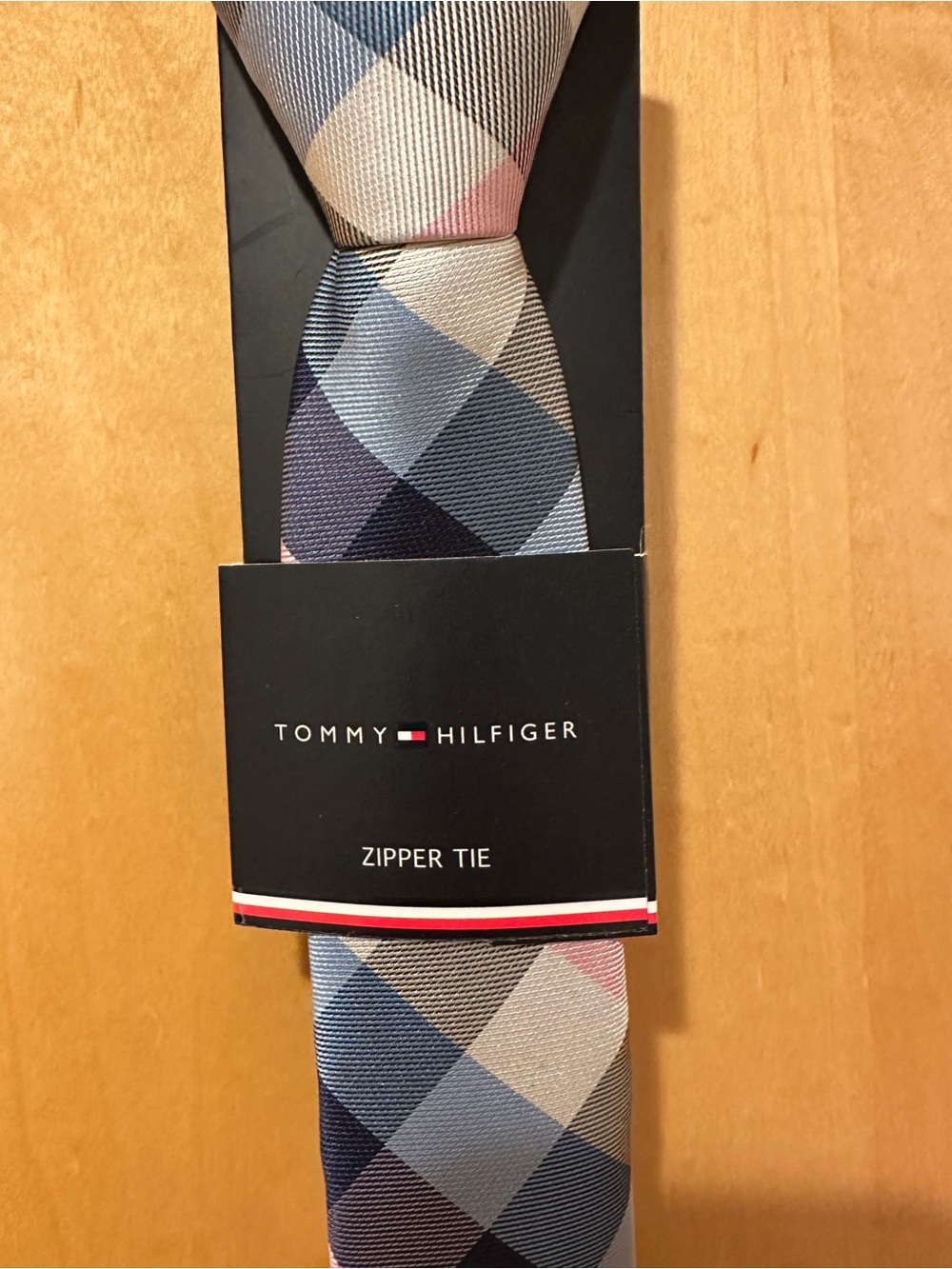 Tommy Hilfiger Geometric Plaid Zipper Tie in Blue and Pink